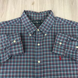 Ralph Lauren Shirt Men XL‎ Blue Red Plaid Button Up Dress Casual Classic Fit